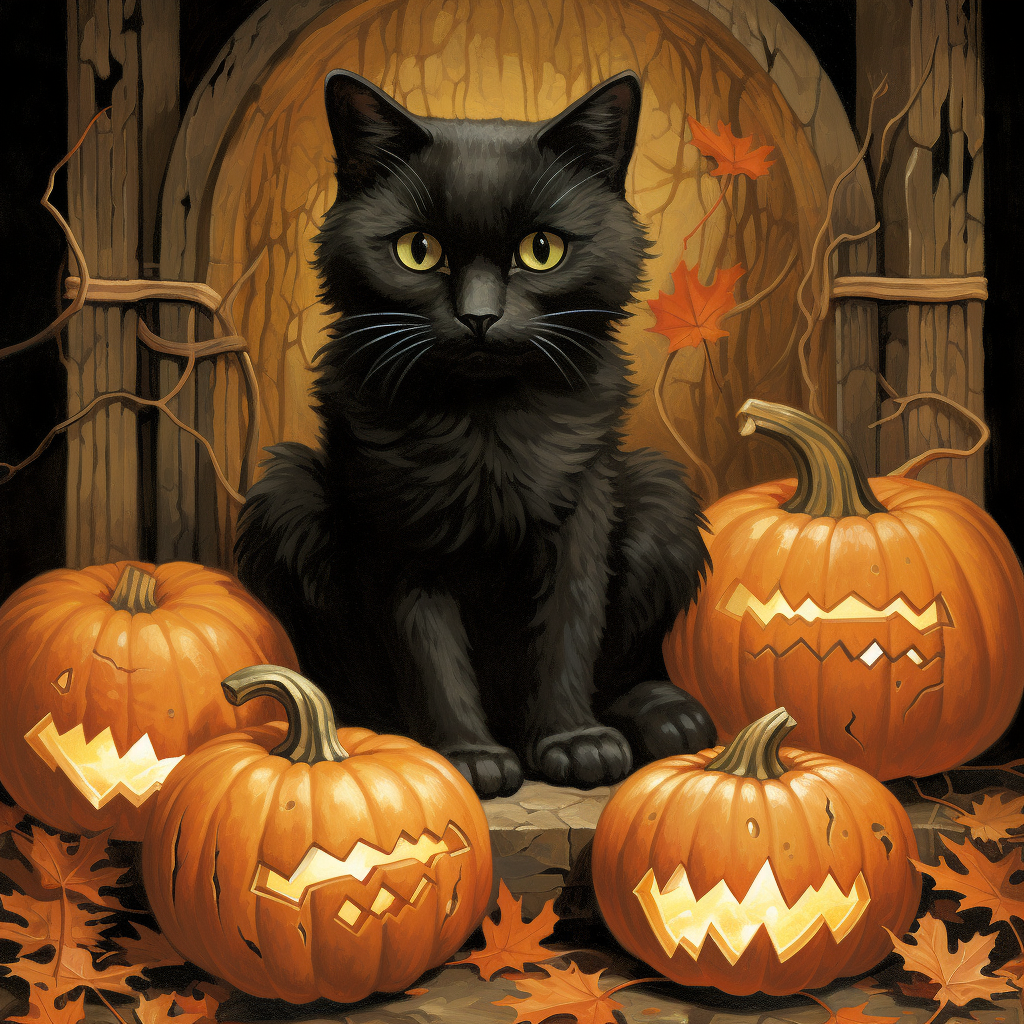 Black cat with Halloween pumpkin