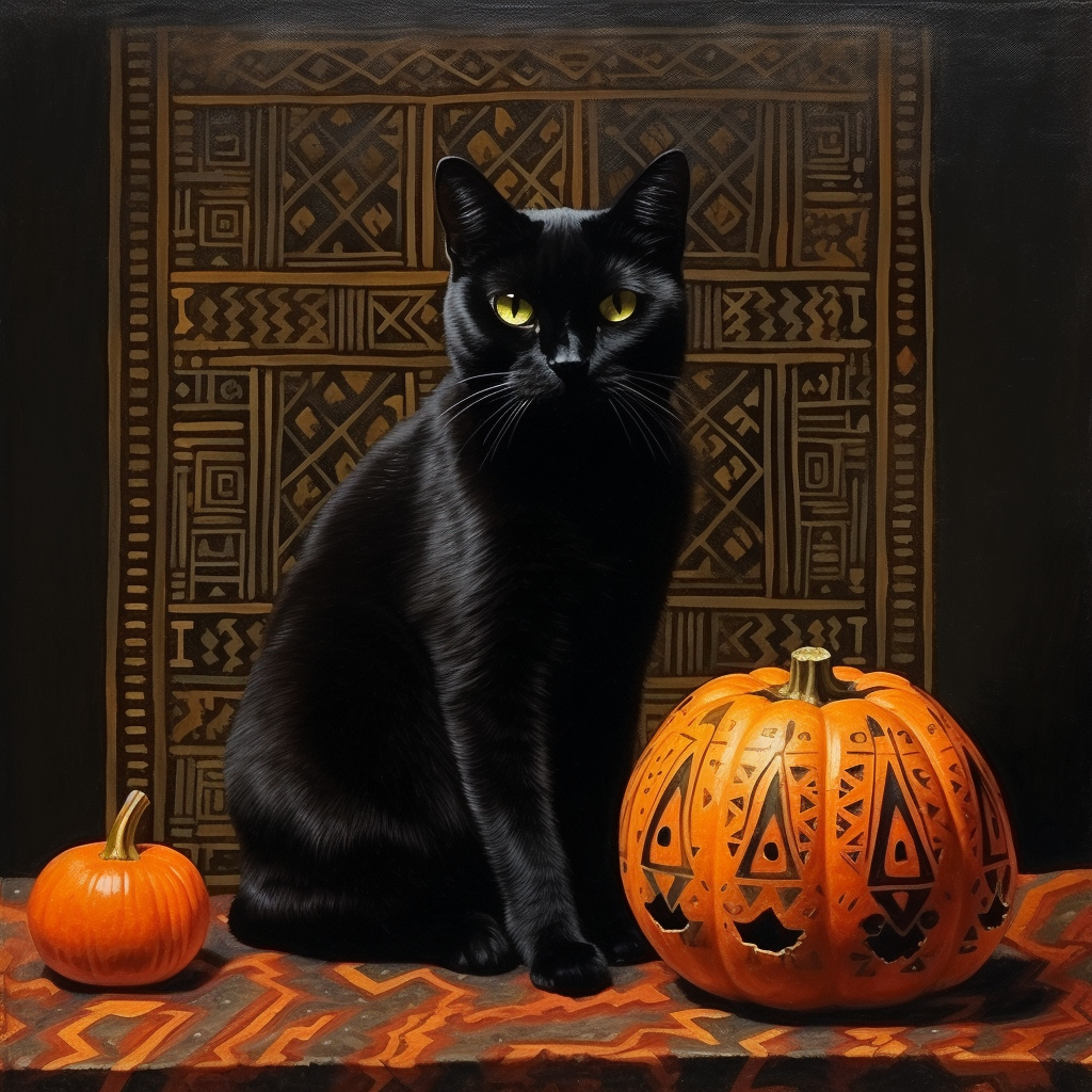 Black cat with Halloween pumpkin