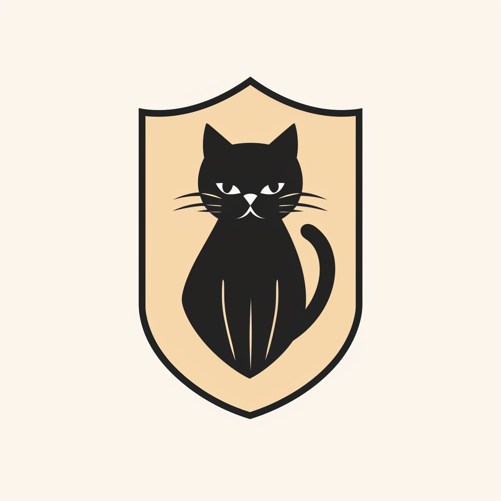 Minimalistic black cat logo on shield