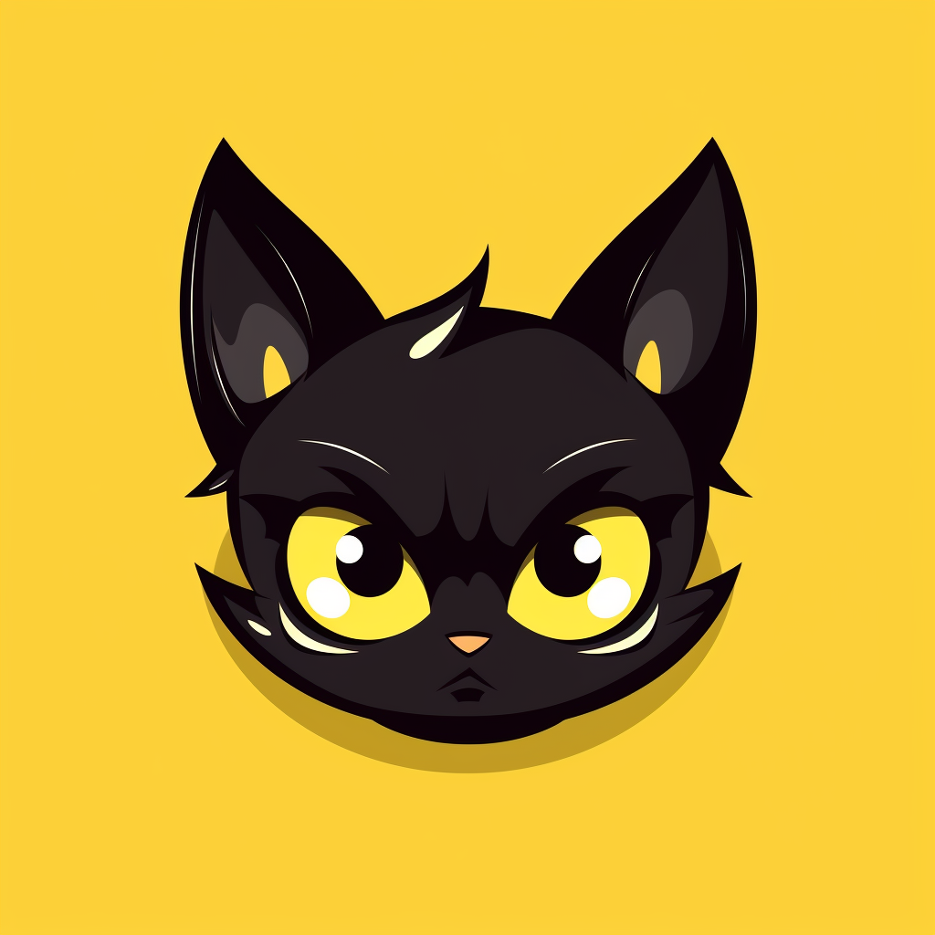 Minimal black cat logo with big yellow eyes