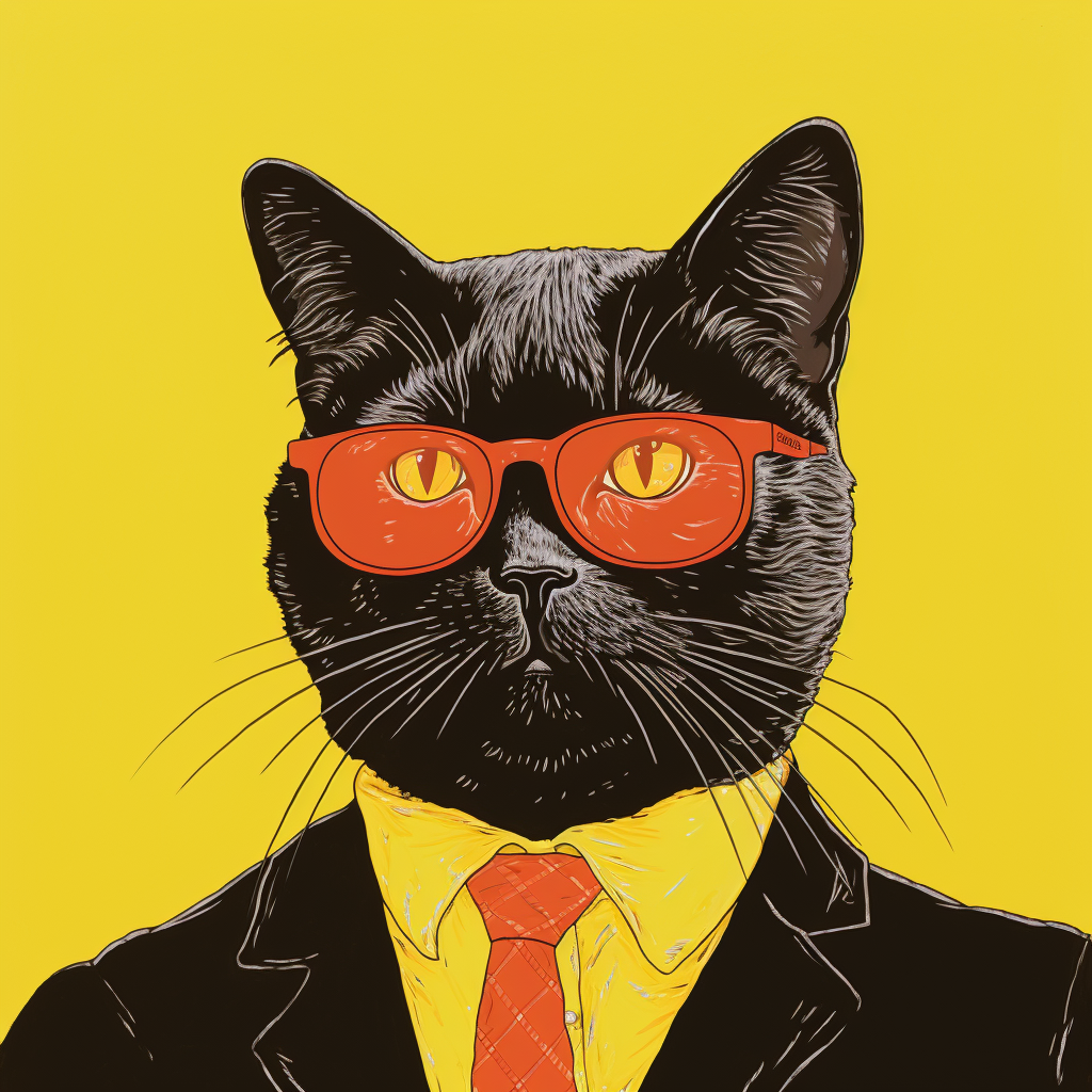 Black cat with glasses and suit