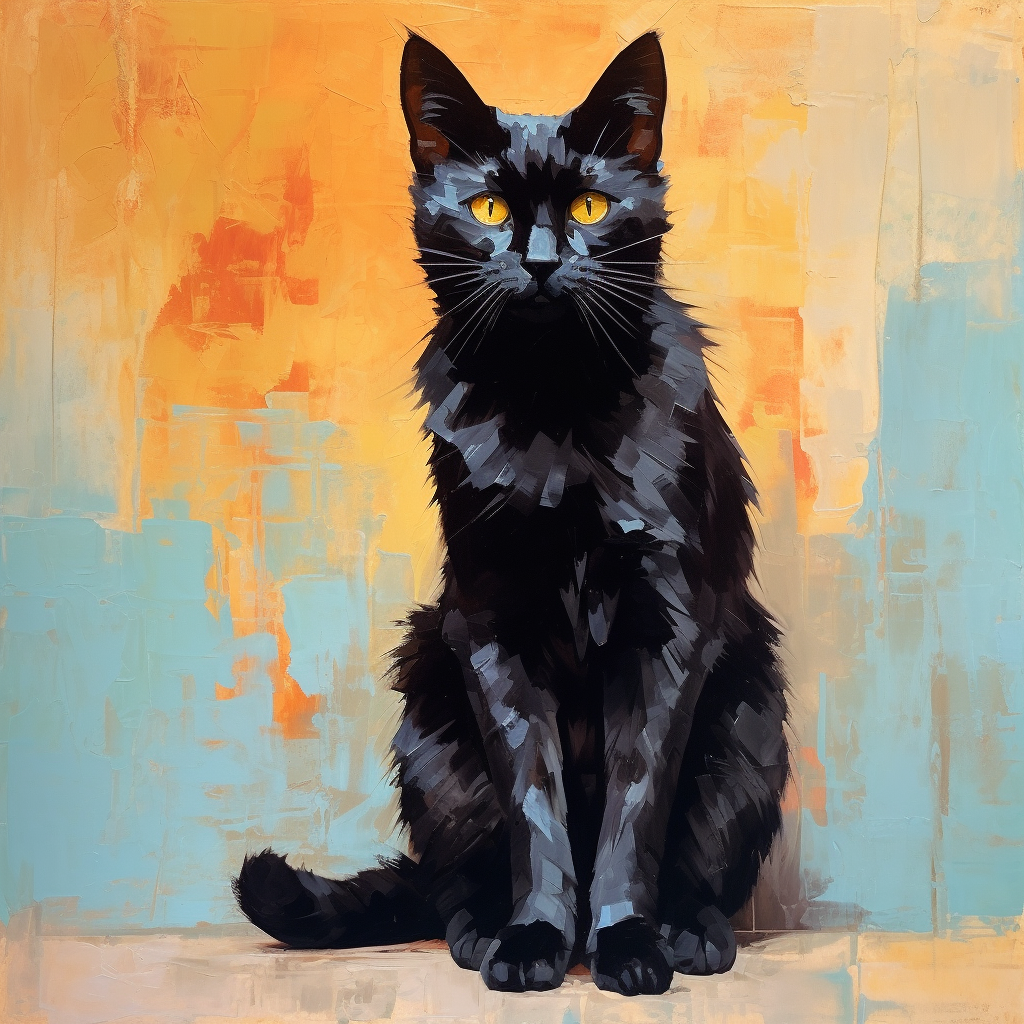 Cute black cat smiling oil painting