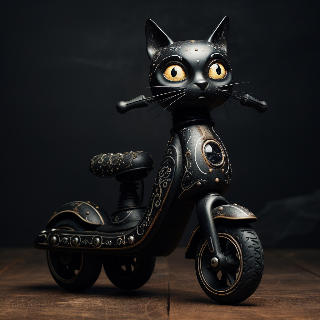 Black cat on kids scooter