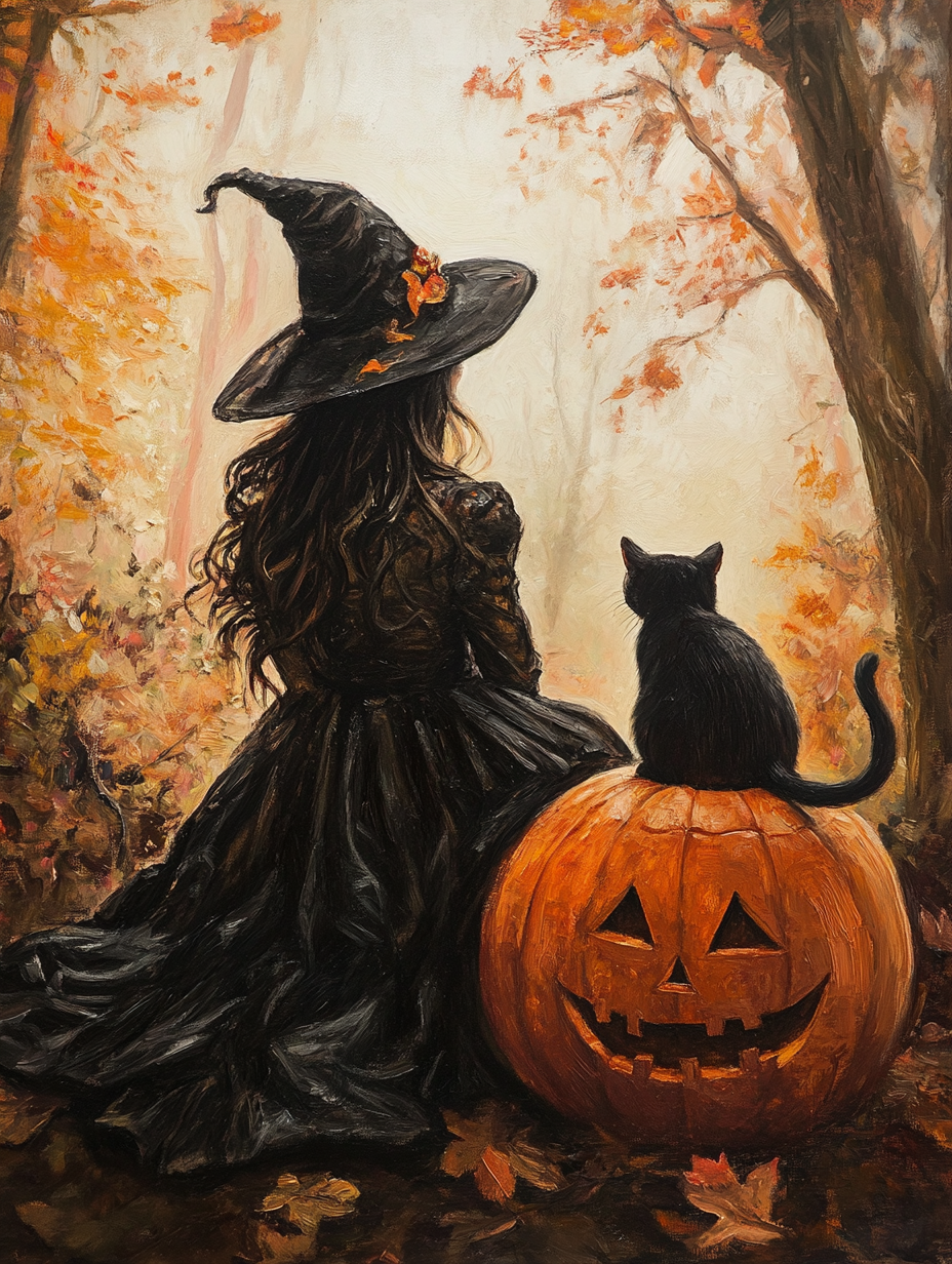 Cat Witch Pumpkin Autumn Fantasy