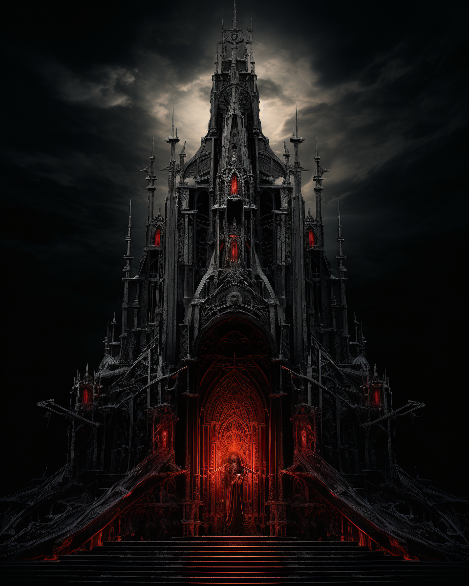 Photorealistic black cathedral cross on tower