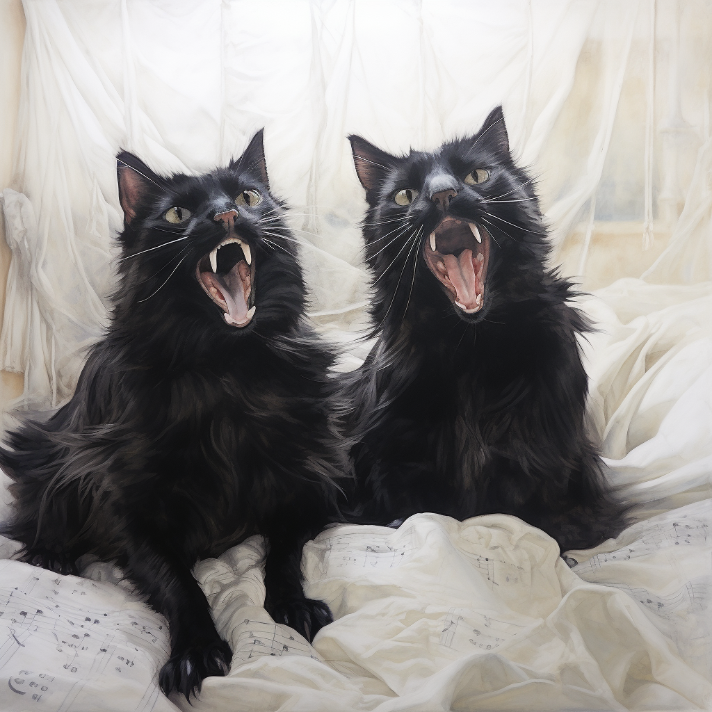 Black cats singing on bed