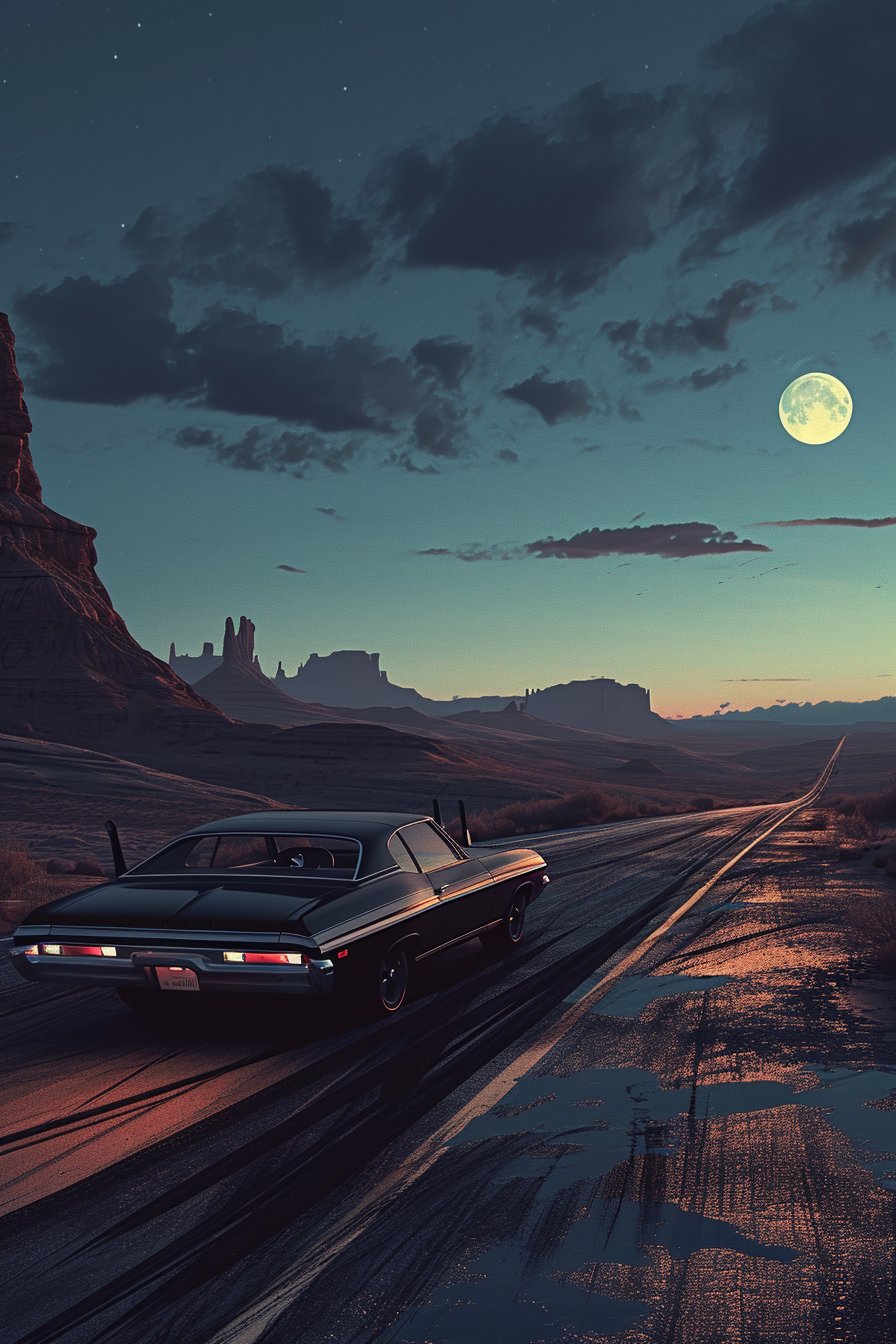 Black Chevrolet El Camino speeding in the Badlands