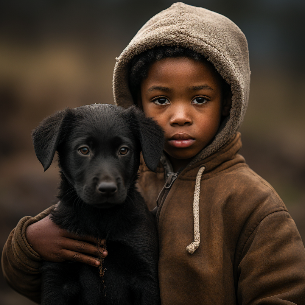 Black child with puppy