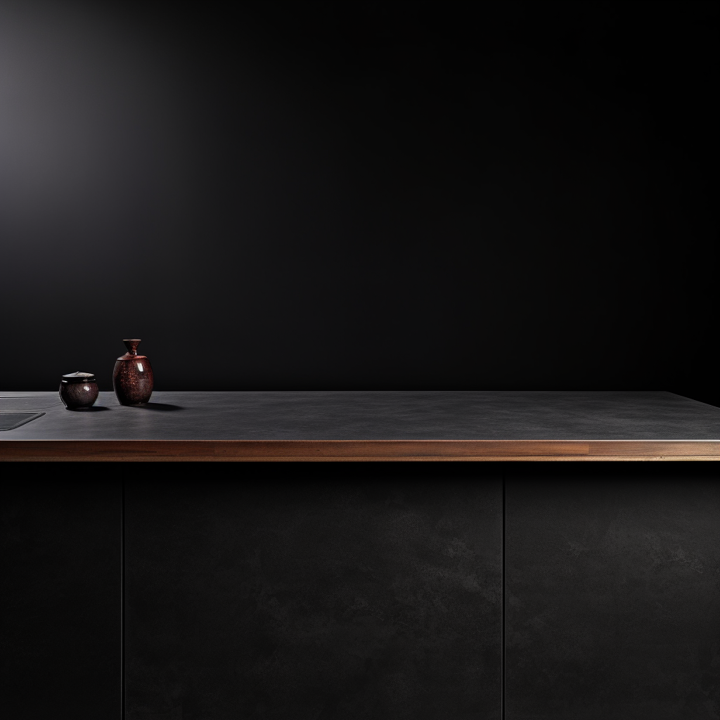 Modern black counter with black background