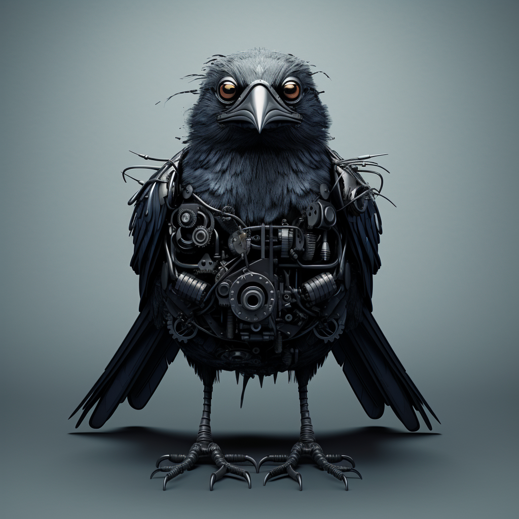 Mystical black crow with three eyes and three legs