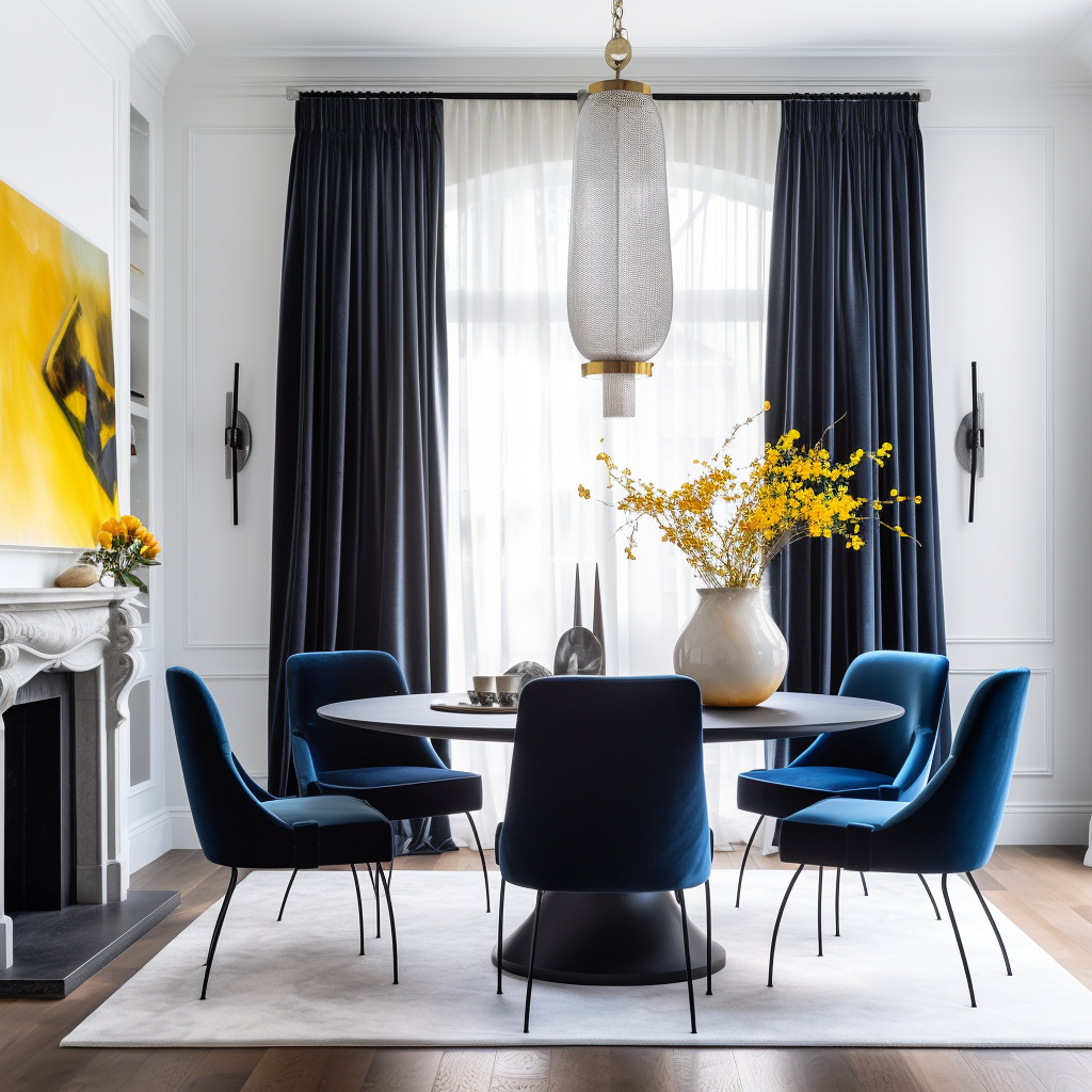 Black dining room with eclectic design