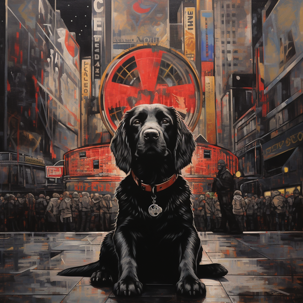 Black dog in peace demonstration city