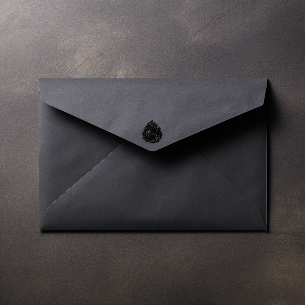 Black dossier envelope on grey table