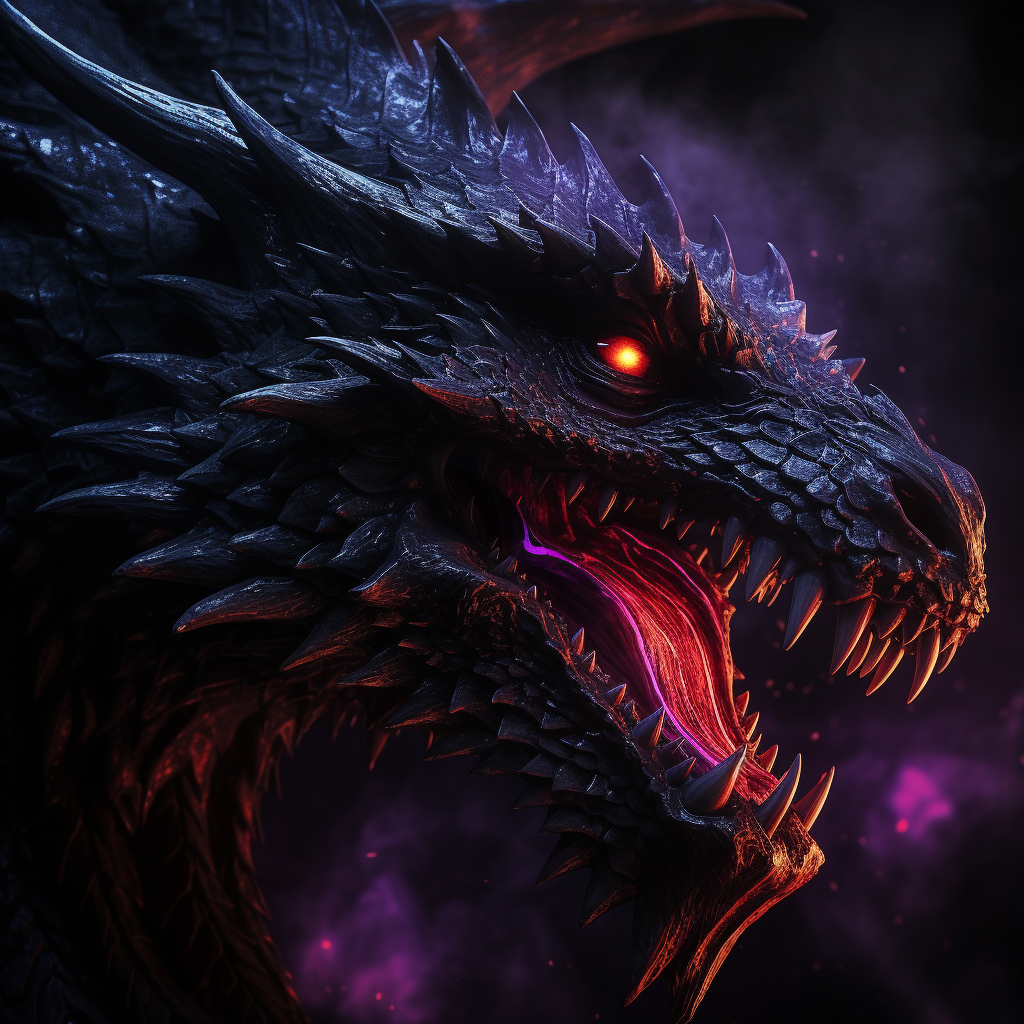 Black dragon exhaling purple flames