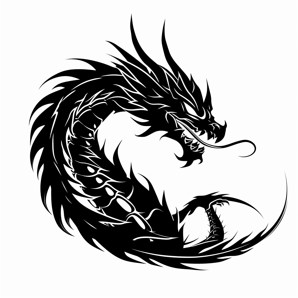 Black dragon logo on white background