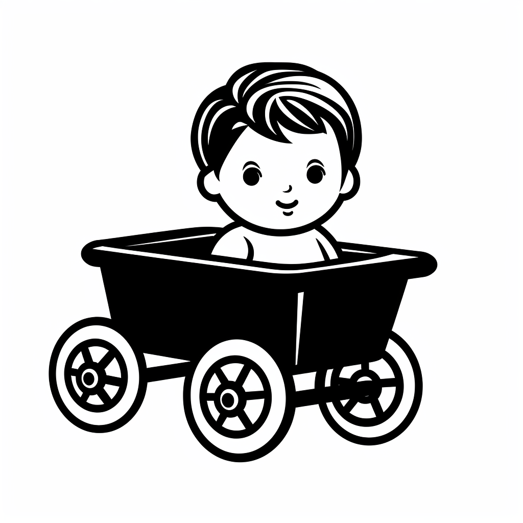 black drawing of little boy's wagon