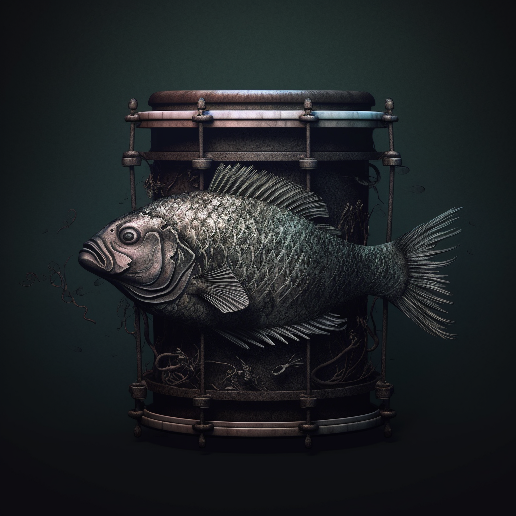 Illustration of a black drum in a dark fantasy style