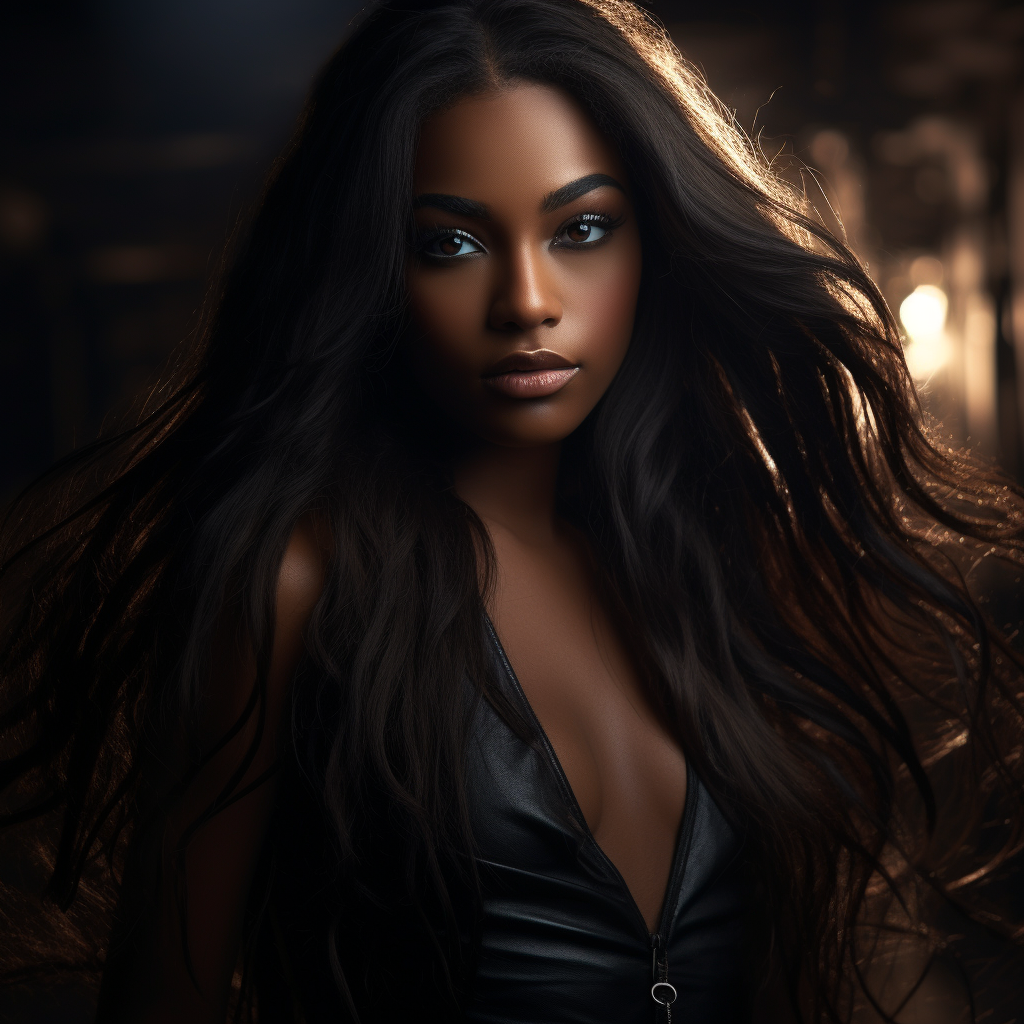 Stunning black fashion model with long hair