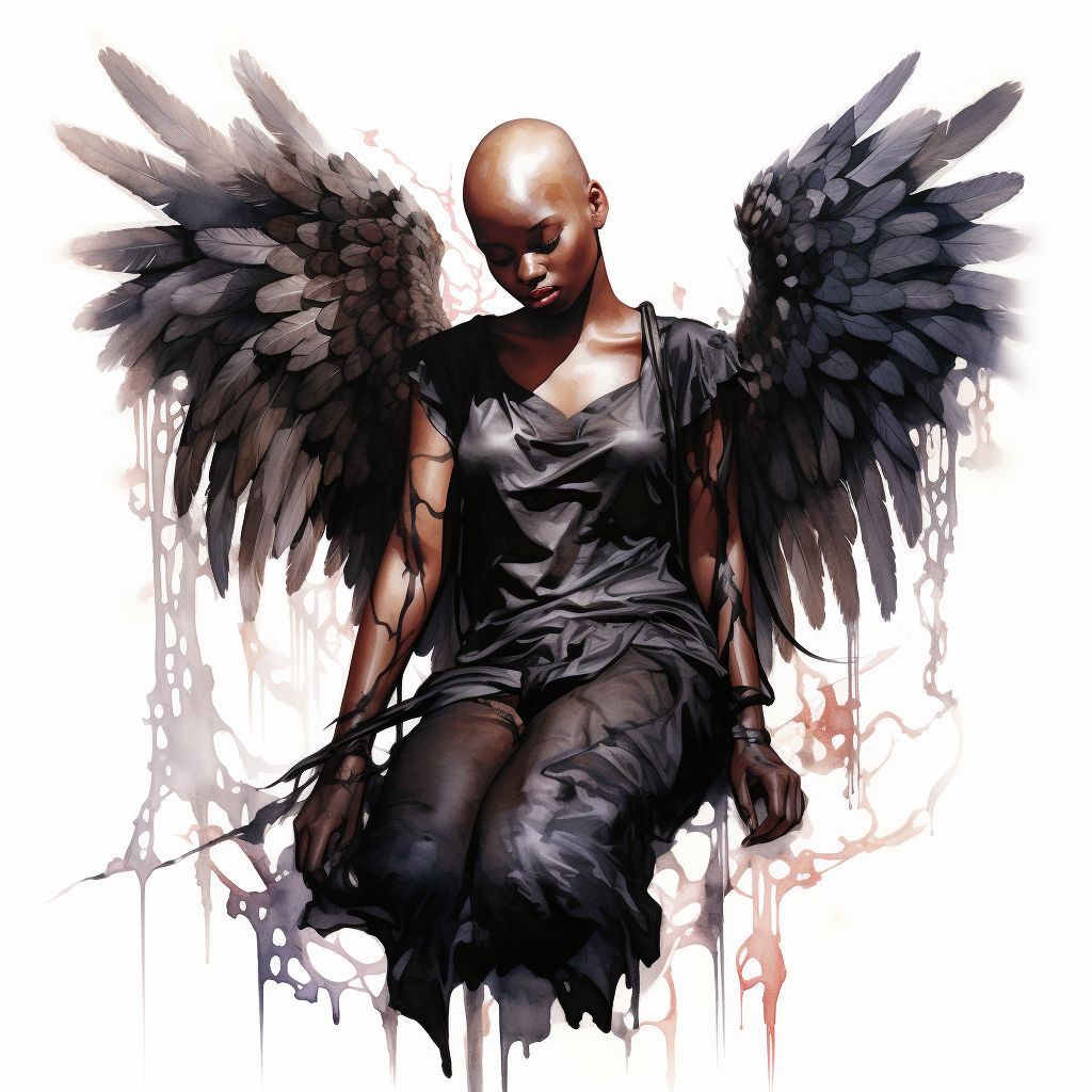 Beautiful black female fallen angel artwork