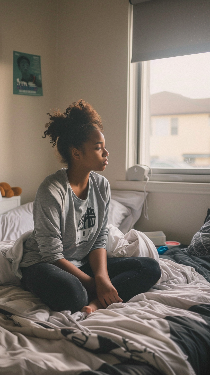 Black female in modern hostel room