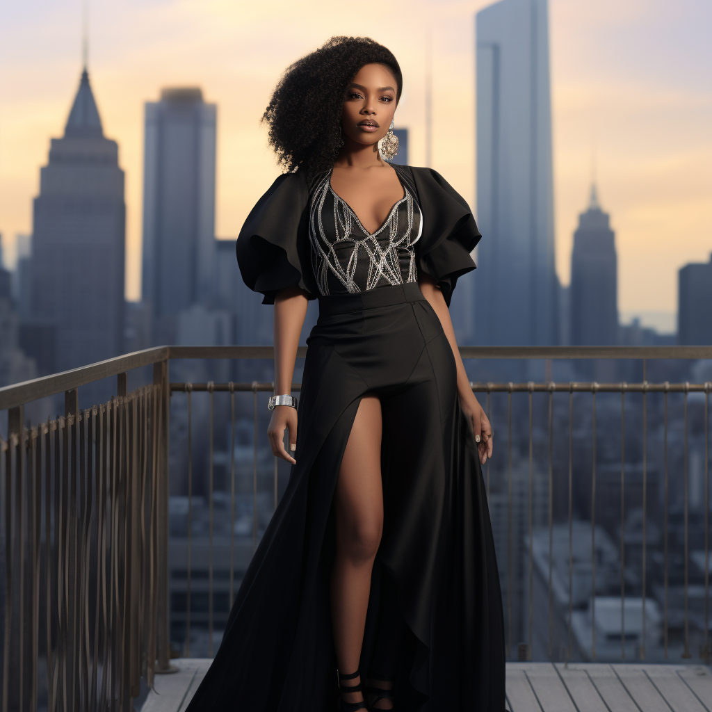 Black Female Luxury Model in Designer Clothes at Siana Avenue