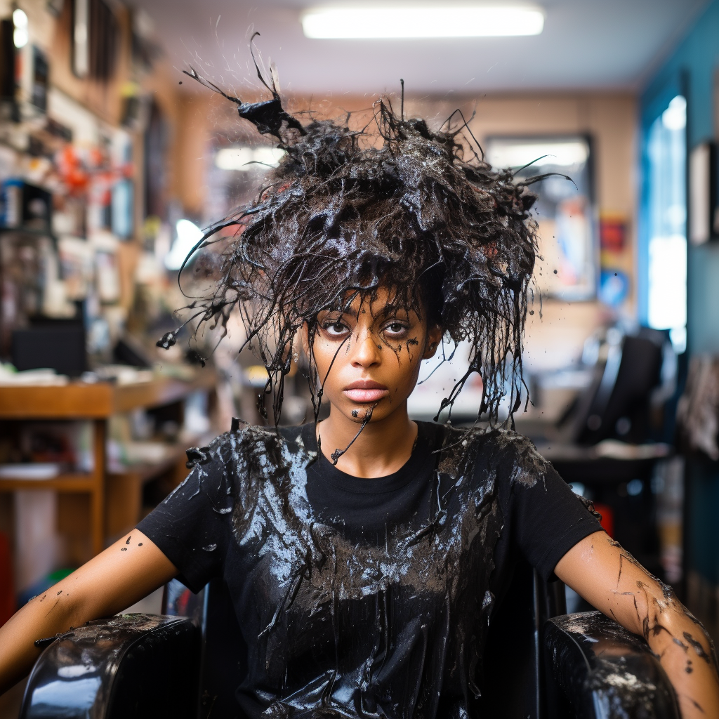 Stylish Black Woman with Messy Hair Salon Look