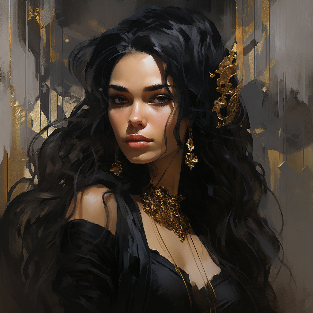 Female pirate with black attire and gold earrings