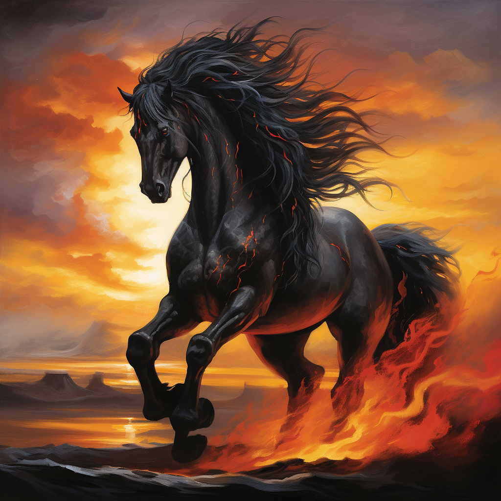 Beautiful black horse with flaming features