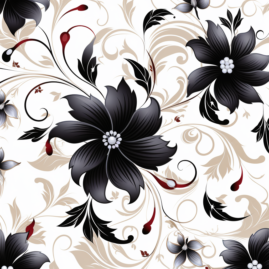 Black Floral Pattern on White Background