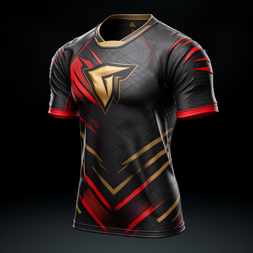 Stylish black football jersey with red and gold accents