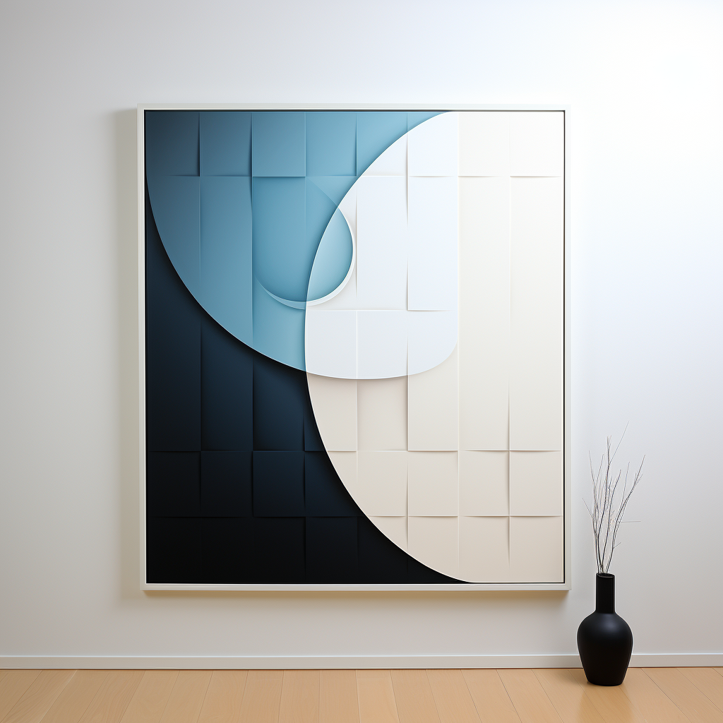 Abstract blue and white circle gradient in black frame