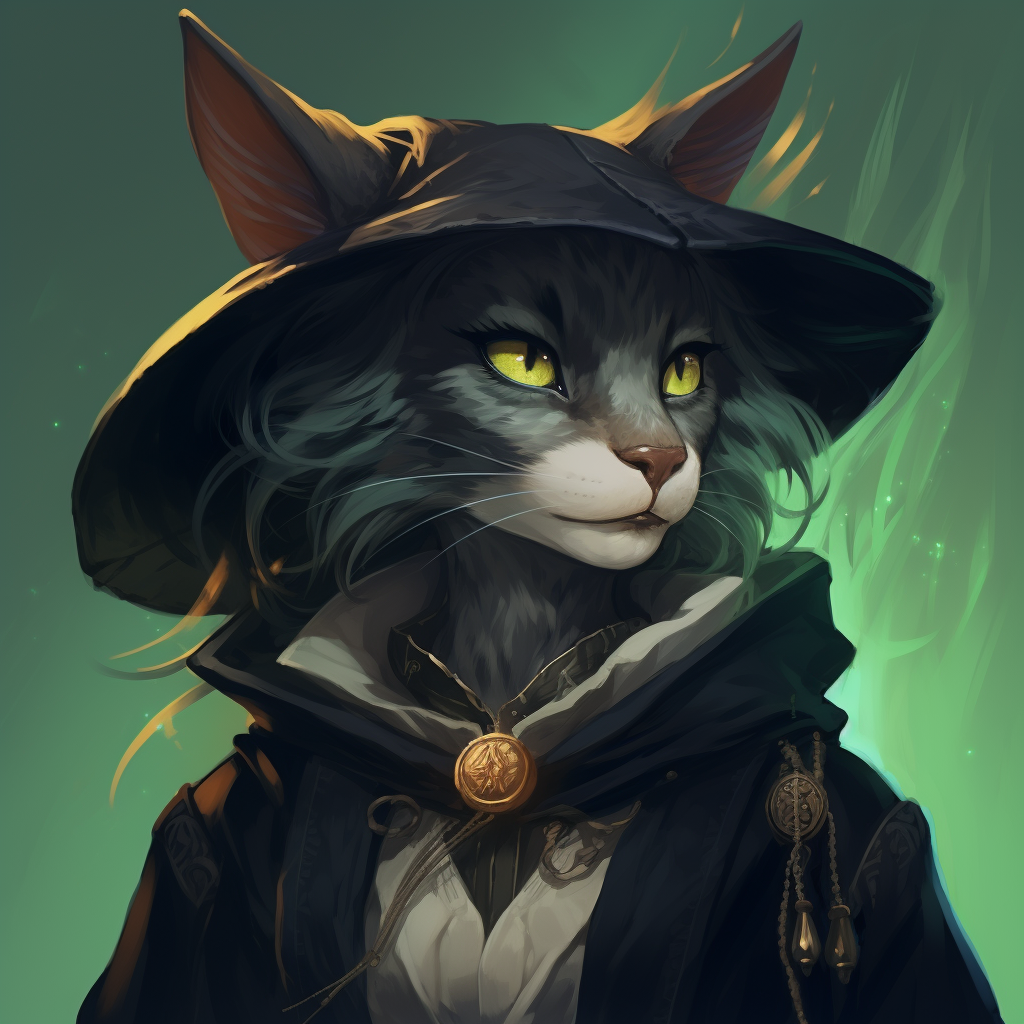 Portrait of a black furred Khajiit wizard