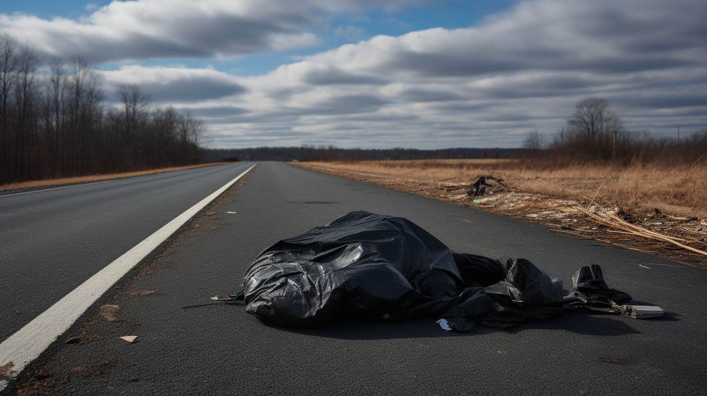 Abandoned garbage bag on the side of the road