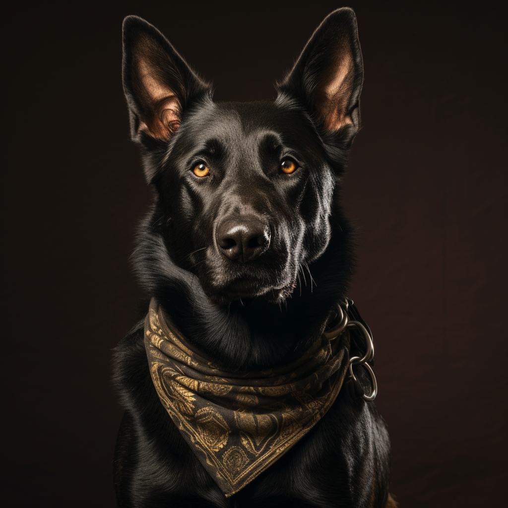 Black German Shepard with Rope Leash and Bandana