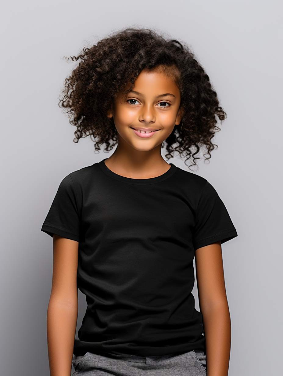 8-year-old girl wearing stylish black t-shirt mockup