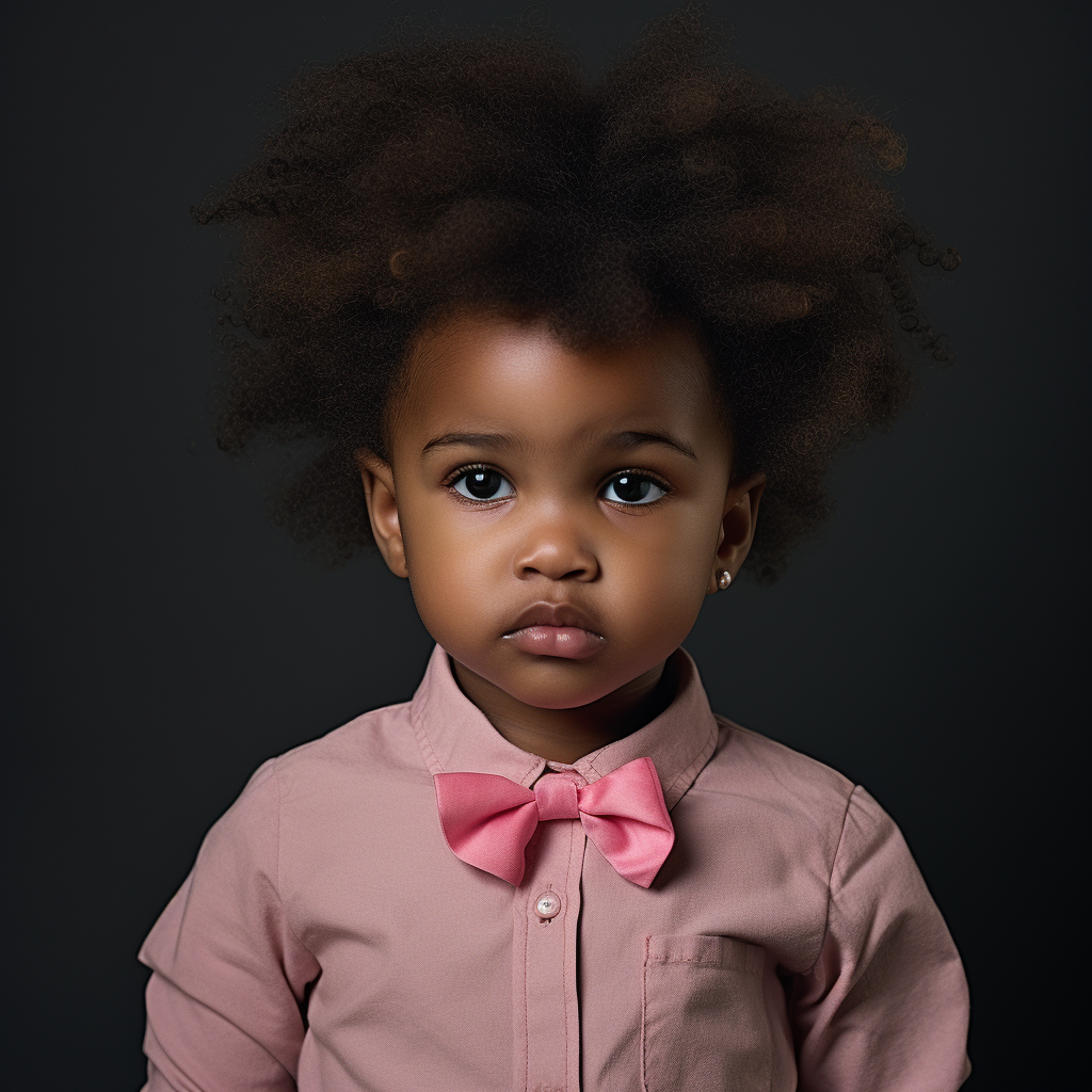 Adorable black girl with pigtails in pink bows