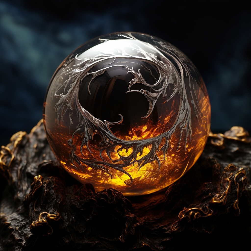 Stunning black glass ball on dark background