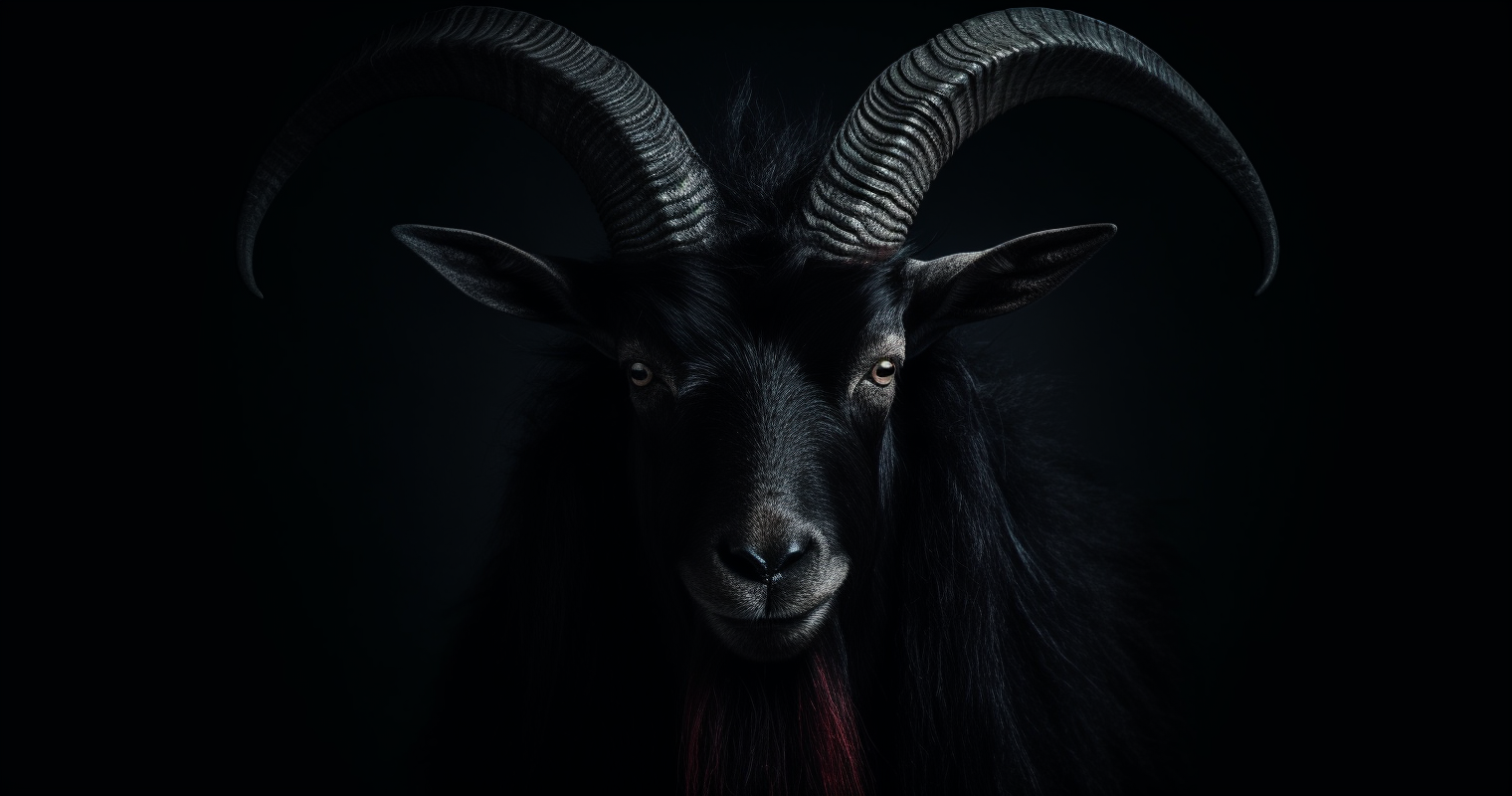 Illustration of mysterious black goat in darkness