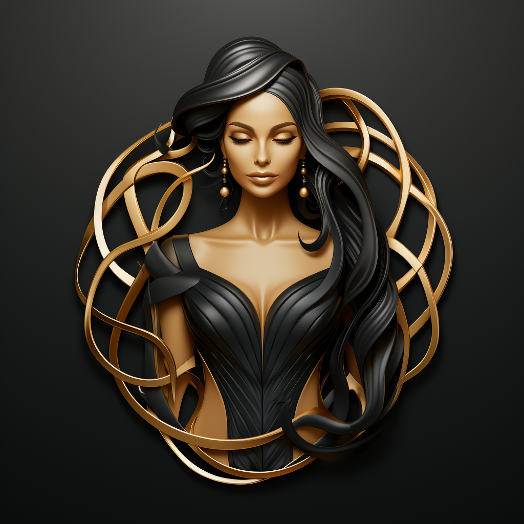 Abstract black and gold female head logo