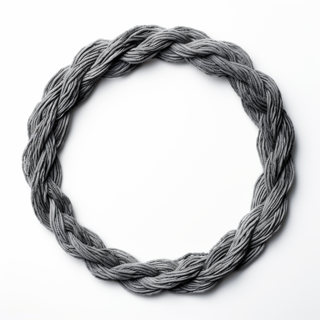 Circle with black gray braided texture on white background