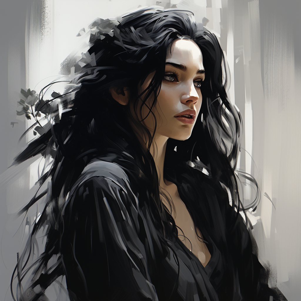 Black and Gray Character with Stunning Long Hair