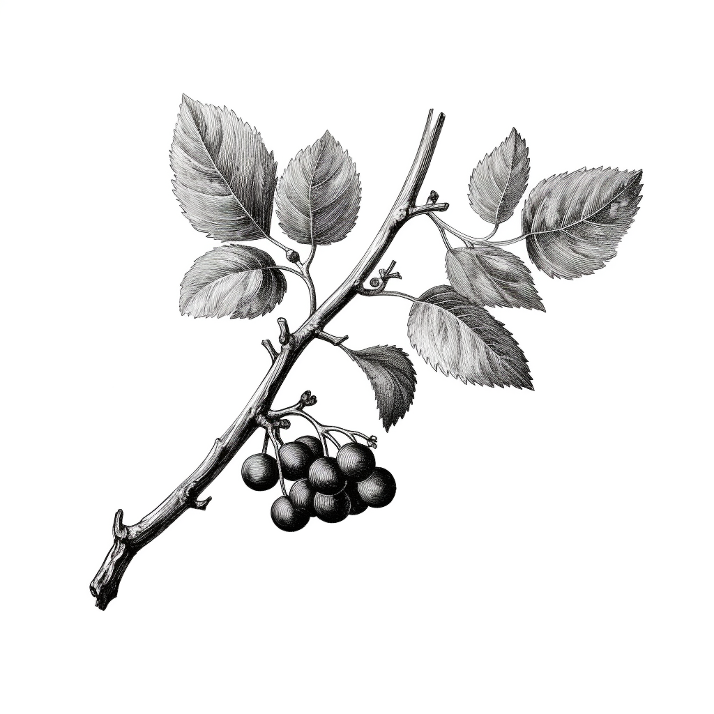 Beautiful black and gray mulberry branch drawing