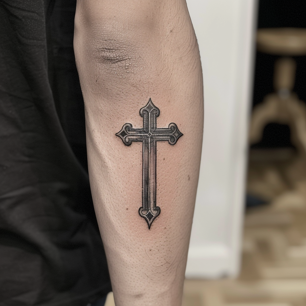 simple black grey cross tattoo