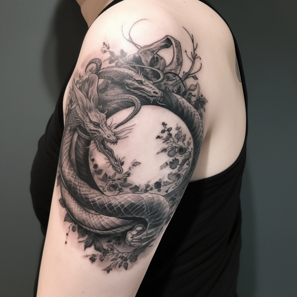 Realism tattoo with cobra and dragon