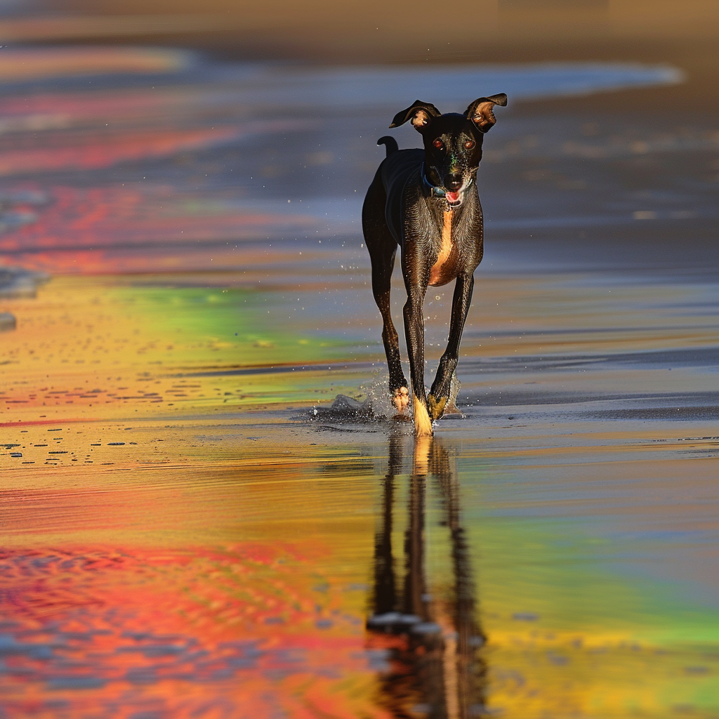 Black Greyhound on Beach Running