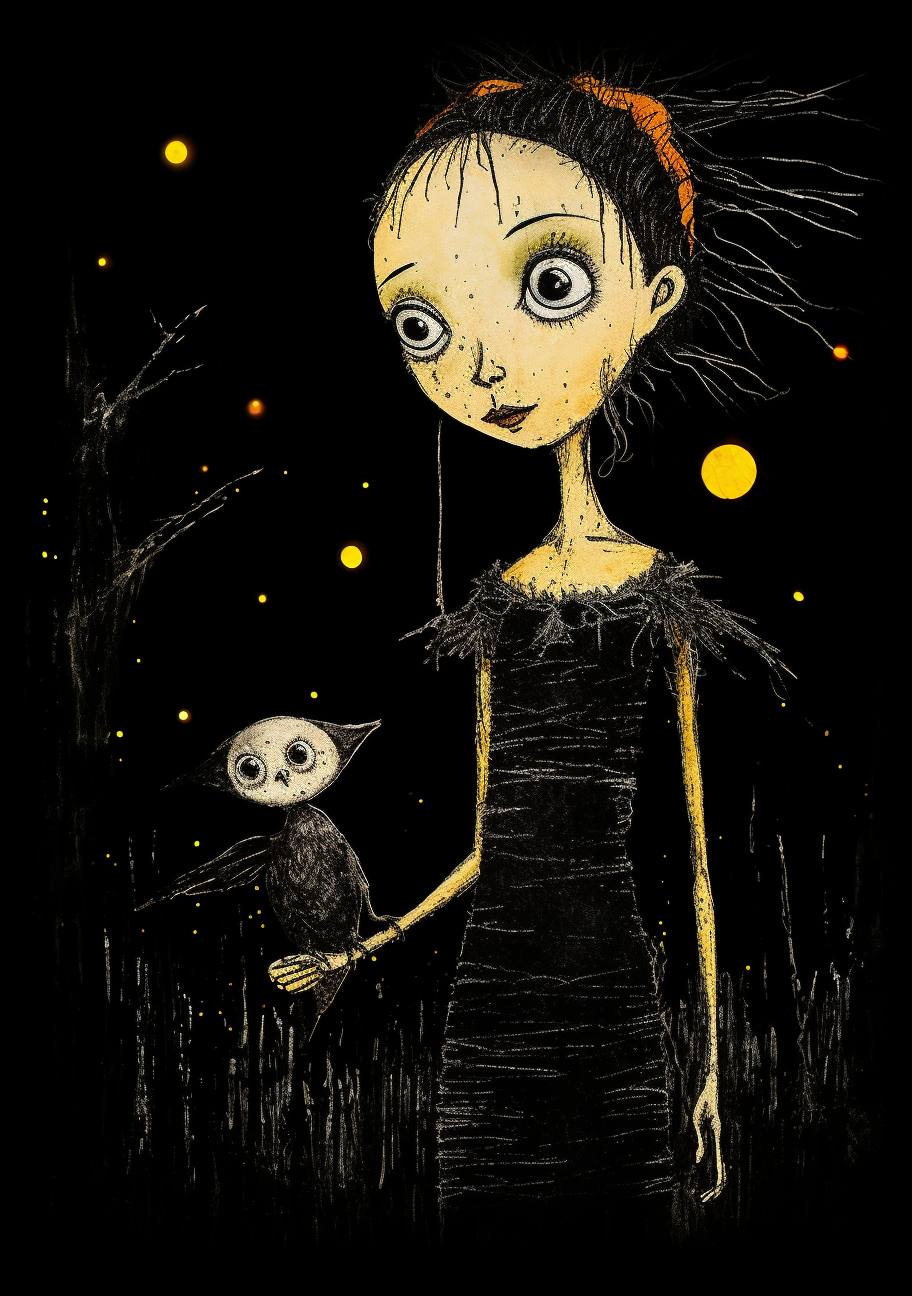 Fairy with human baby in dark forest