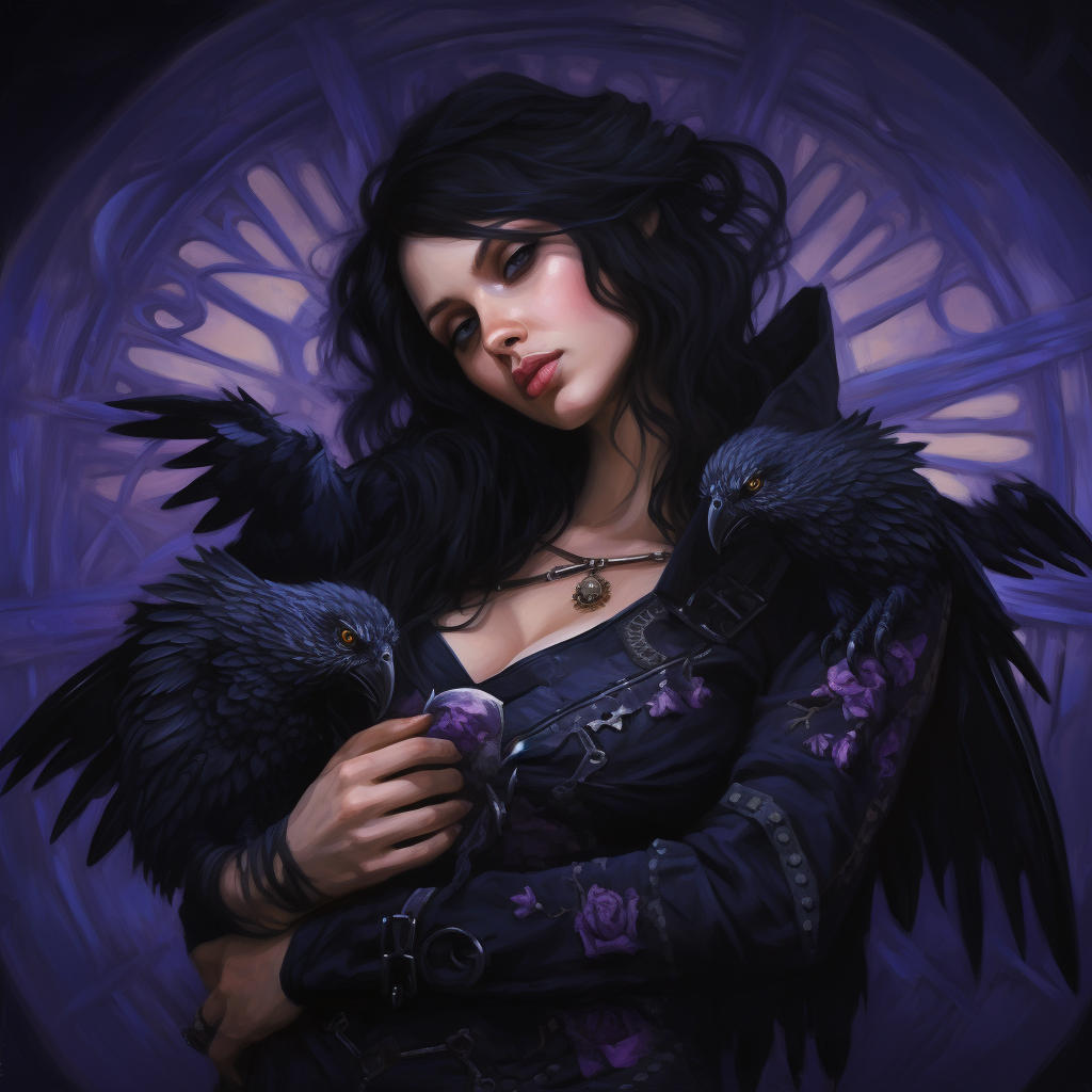 Beautiful Black-Haired Woman with Wings