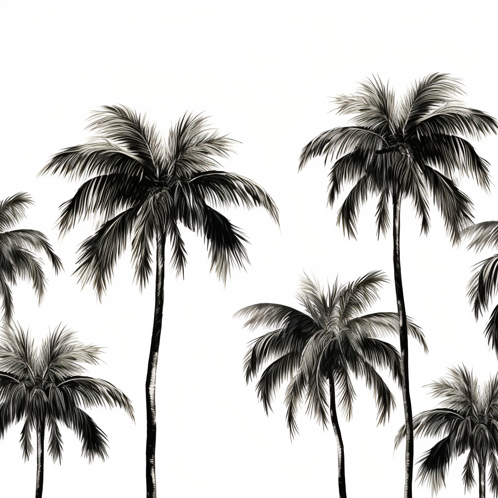 Black hand drawn palm trees on white background