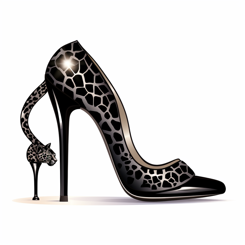 Stylish black high heels with leopard motif