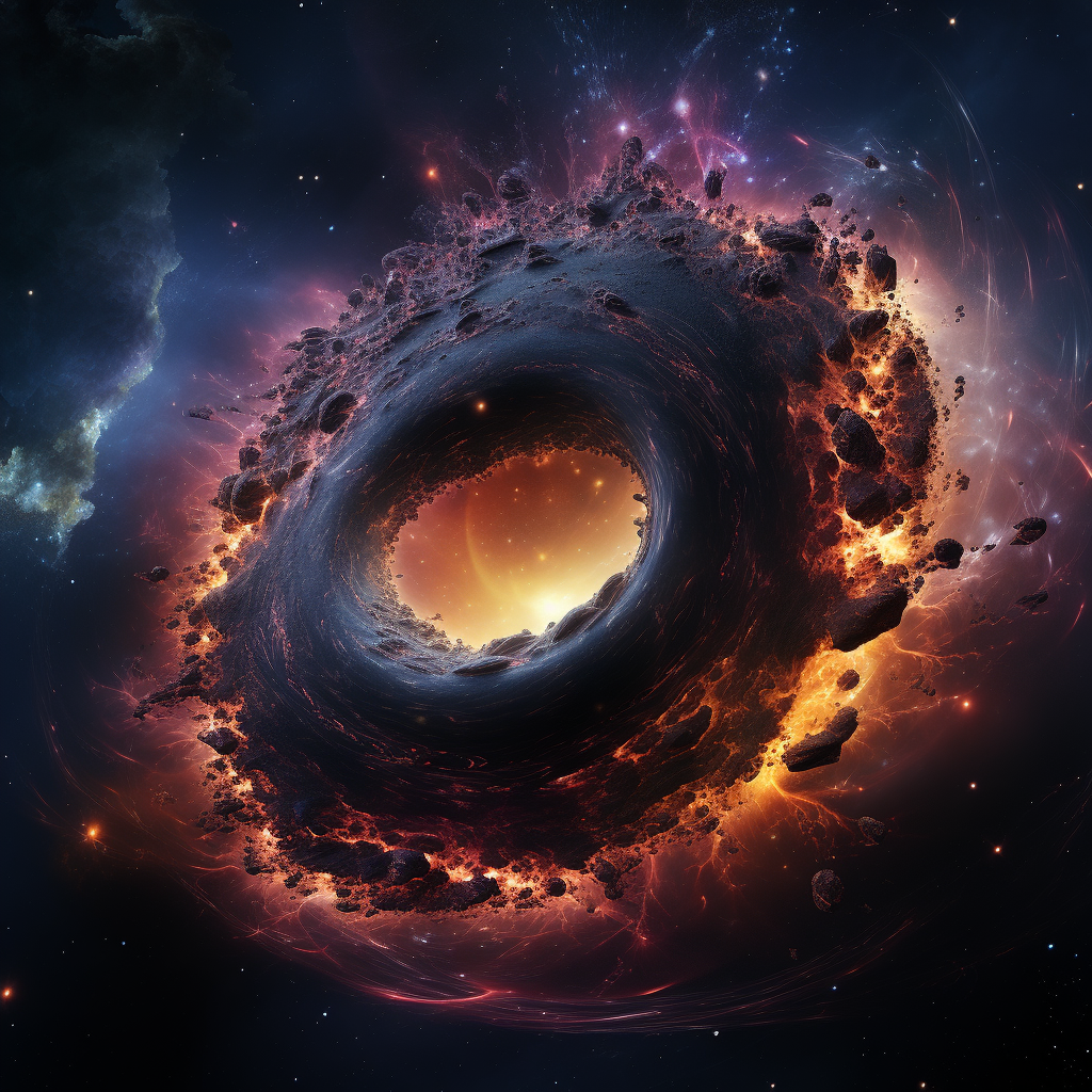 Hyperrealistic depiction of black hole consuming a star